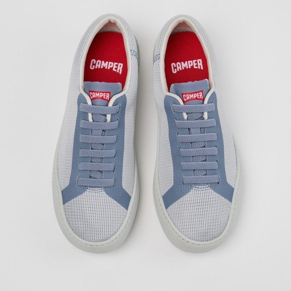 Camper Peu Touring Womens Light Grey Blue Knit Elastic Lace Sneakers Sz 38 7.5